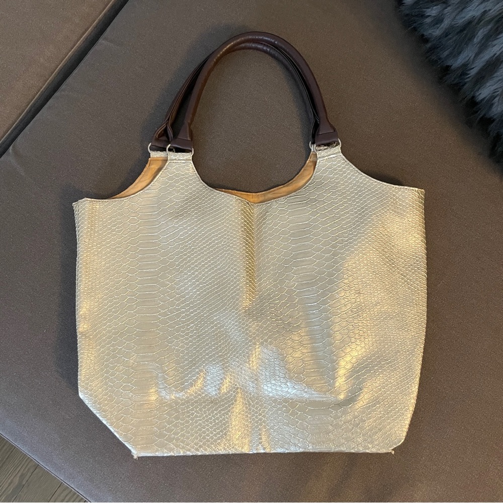 Neiman Marcus Gold Fake Snakeskin Tote - Picture 2 of 8